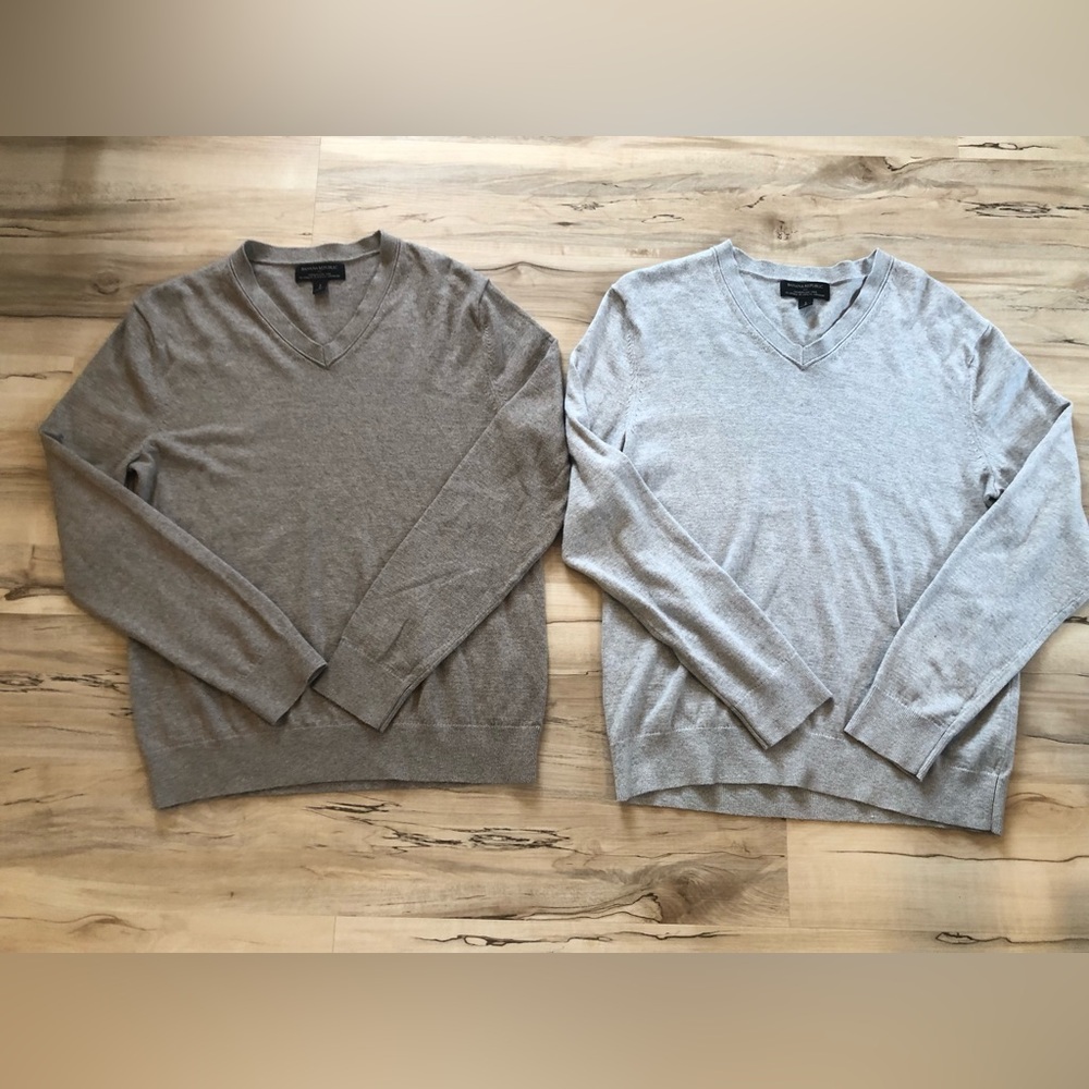 Banana Republic V-Neck Sweater Duo - Brown Gray and Light Gray Premium Luxe Yarn